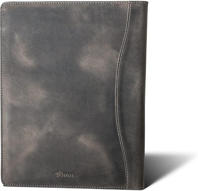 PEGAI Handmade 100% Leather Padfolio, Legal Pad Organizer for Business School Office Conference, Heavy Duty Full Grain Cow Hide Resume Interview Folio, Amazing Gift Idea | Marshall (Rock Gray)