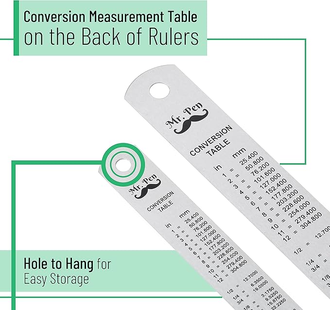 Mr. Pen Steel Rulers, 6 inch and 12 inch Metal Rulers, Pack of 2