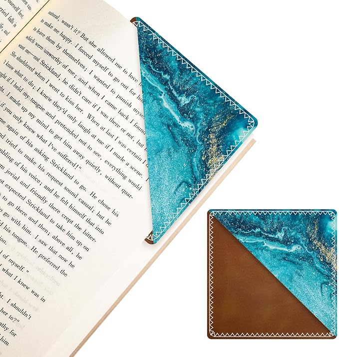 Personalized Leather Bookmarks, Fun & Cute Book Accessories for Reading Lovers, Unbreakable Page Markers for Women Men Girls Boys Student Teacher Kids Retirement Birthday Gifts (Water Ripple)
