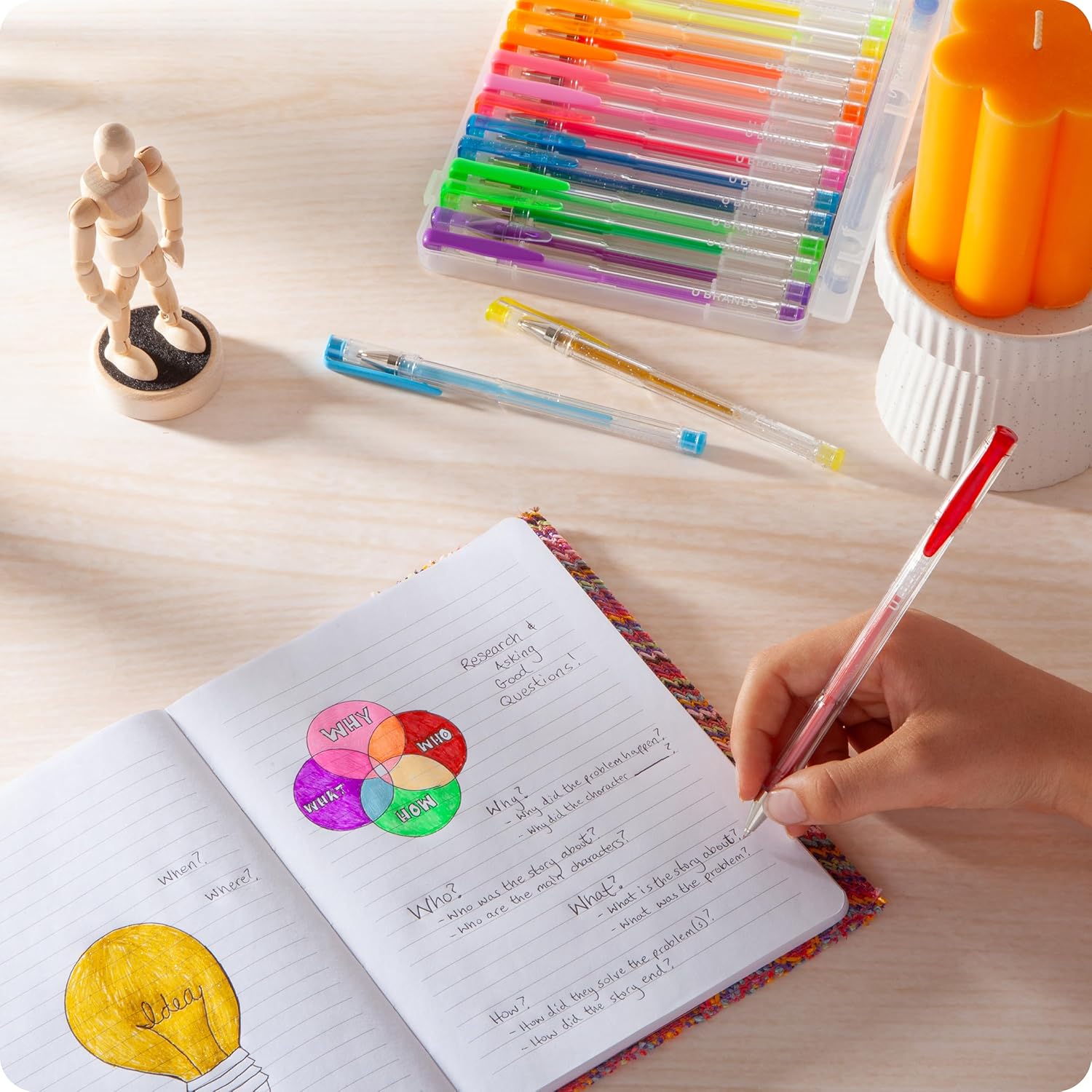 U Brands Metallic Gel Pens, Set of 60, Assorted Point Sizes, Glitter, Pastel, Neon and Classic Assorted Colors