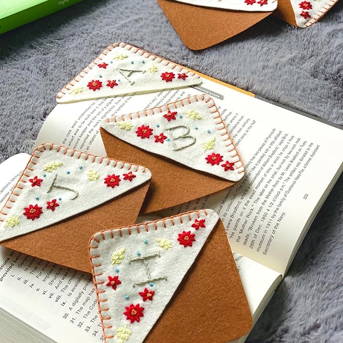 Personalized Hand Embroidered Corner Bookmark, Bookmarks for Women, Personalized Bookmark for Books, Cute Flower Book Mark, Hand Stitch Gift for Women for Book Lovers by HNQCPCVU (I, White)