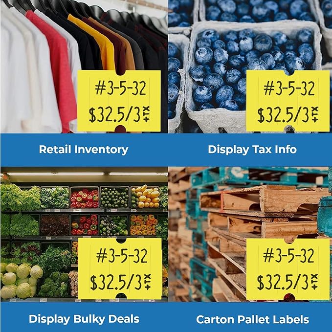 Perco 2 Line Yellow Labels - 8 Rolls, 1 Sleeve, 6,000 Blank Price and Date Gun Labels for Perco 2 Line Price and Date Guns - Made in USA