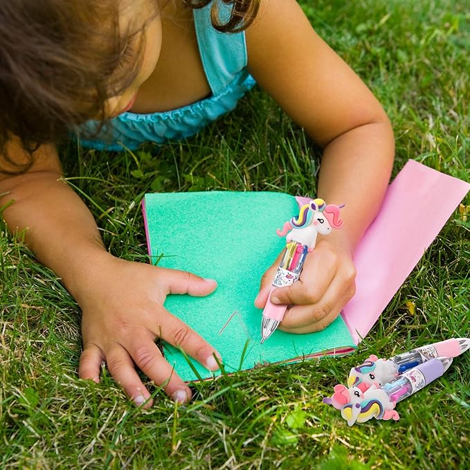 Chinco 12 Pieces Retractable Unicorn Pens 4-in-1 Multicolor Ballpoint Pen Unicorn Candy Party Favor Colored Ink Mini Party Favors for Girls Kids Classroom Prizes Birthday Gifts(Curly Hair Unicorn)