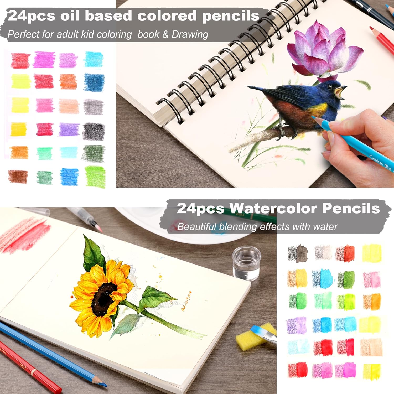 KALOUR 106 Coloring Sketching Kit Set - Art Supplies with Sketchbook & Watercolor Paper - Include Drawing Tutorial, Watercolor,Colored,Metallic,Fluorescent,Sketch Pencils - for Artists beginner