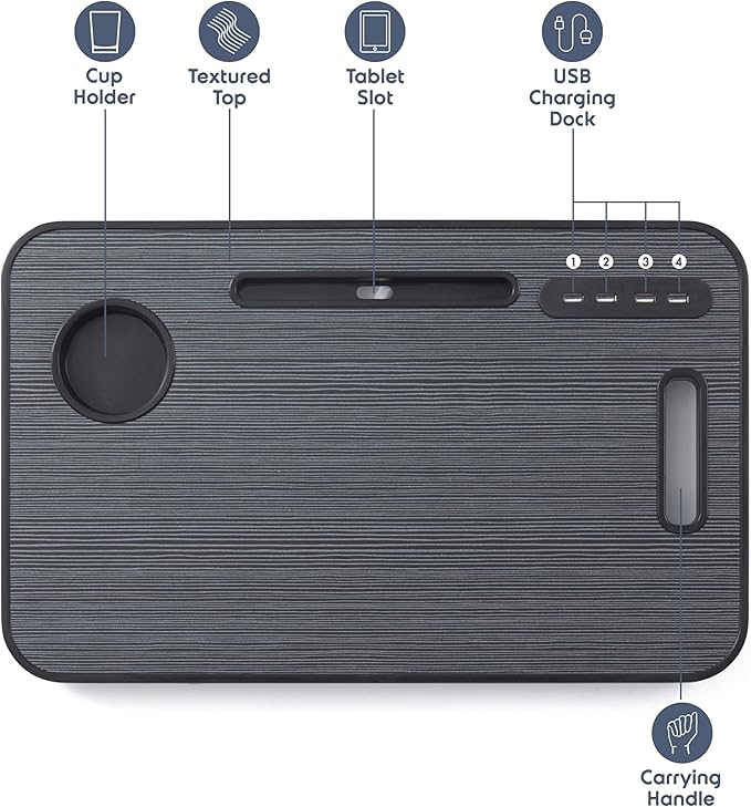 Nestl Lap Desk for Laptop - Foldable Laptop Desk for Bed and Couch, Portable and Lightweight Laptop Stand for Bed Breakfast, Working, Reading, and Writing, Lap Table with USB Ports, Small Laptop Tray