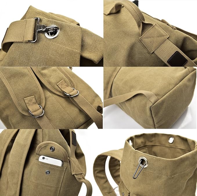 Military Duffel Bag Top Load Double Strap Canvas Backpack Army Travel Big Size