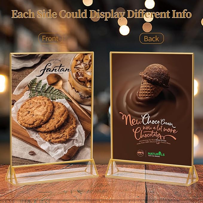 Gold Frames 5 x 7 Acrylic Sign Holder Double Sided Wedding Table Number Holder Clear Plastic Gold Picture Frames Flyer Holder for Table Menu Photo Display-12 Packs