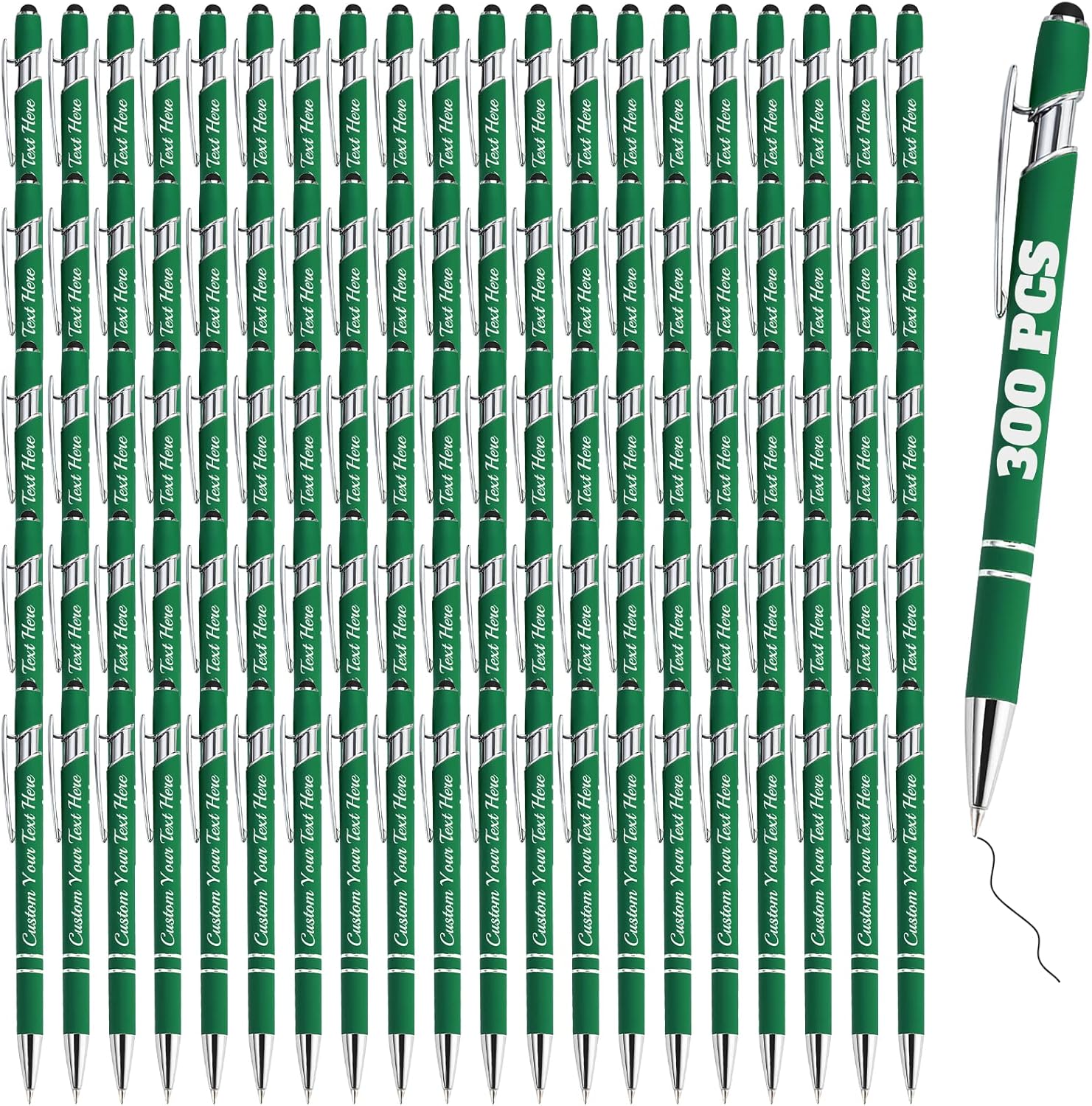 Personalized Pens Bulk 300 with Name Custom Engraving Ballpoint Pens with Stylus Tip Customized Smooth Writing Pens Personalized Gifts for Anniversary Birthday or Graduation(Dark Green,Black Ink)