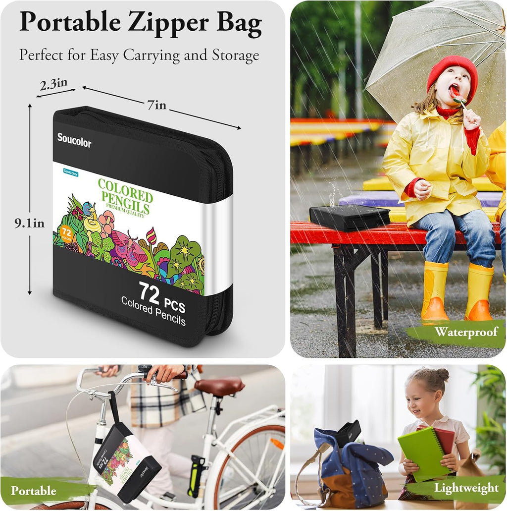 Soucolor 72-Colors Premium Artist Colored Pencils Set with Zippered Case for School Preppy Supplies, Drawing Kit Art Supplies for College Students