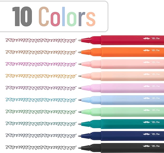 Mr. Pen- Aesthetic Pens, 10 Pack, Assorted Colors, Fast Dry, No Smear Bible Pens Bleed Through, Fine Point Pen, Ballpoint Ballpoint, Tip for Note Taking, Aesthetic, (OOYC012M203)