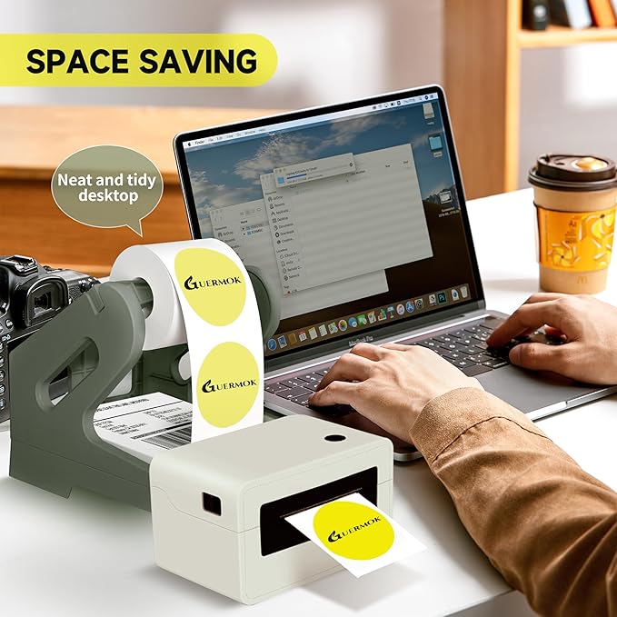 Guermok Thermal Shipping Label Holder for Rolls & Fan-Fold, Fragile Stickers for Shipping, Label Stand Desktop Printer Holder-Home Office Accessory Sticker Dispenser for Holographic (Gray)