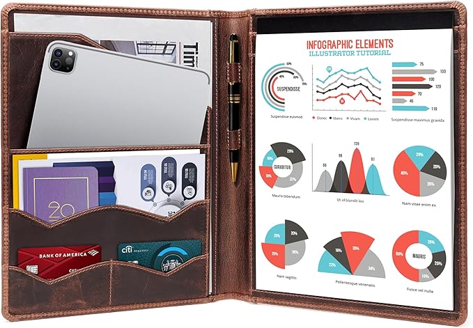Leather Portfolio Binder, Professional Organizer Padfolio – Resume Folder, Business Card & Document Holder, Portfolios for Men & Women, Office & Business Supplies by Luxeoria | (Small - Brown)