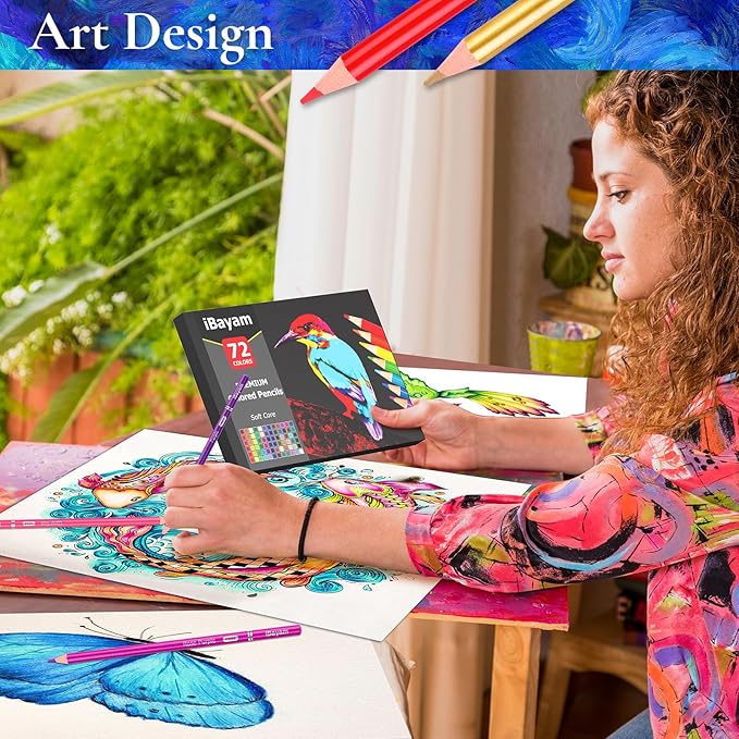 iBayam 72 Colors Colored Pencils for Adults Relaxation Coloring Books, Back to School Supplies for Kids, Drawing Sketching Doodling Pencils, Stationery Kids Art Kits for Preppy School Classroom Gift