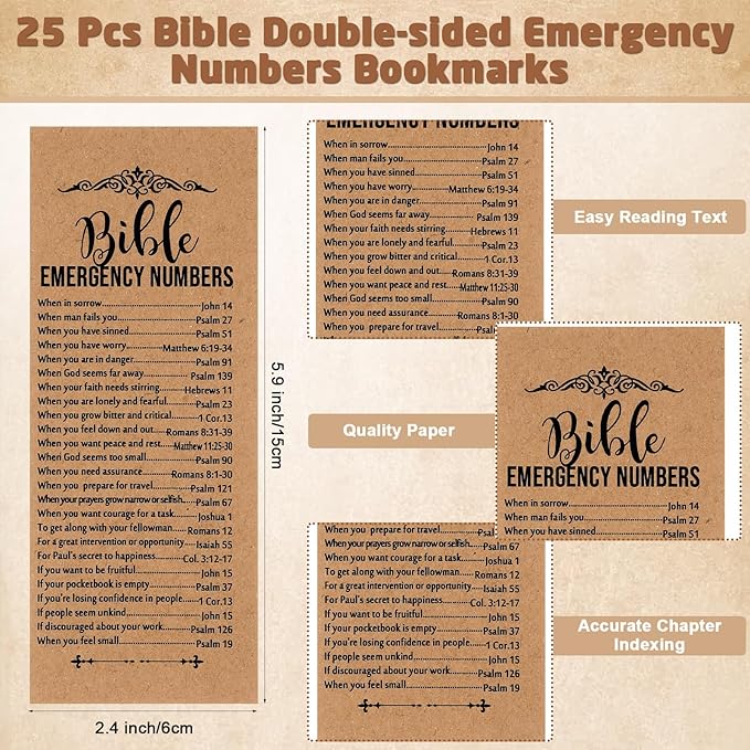 25 Sets Christmas Christian Church Gifts Bulk Bible Verse Plastic Gel Pen Religious Silicone Keychains Scripture Bookmark 2''x 6'' Emergency Numbers Bible Bookmarks Gift Pastor(Black)