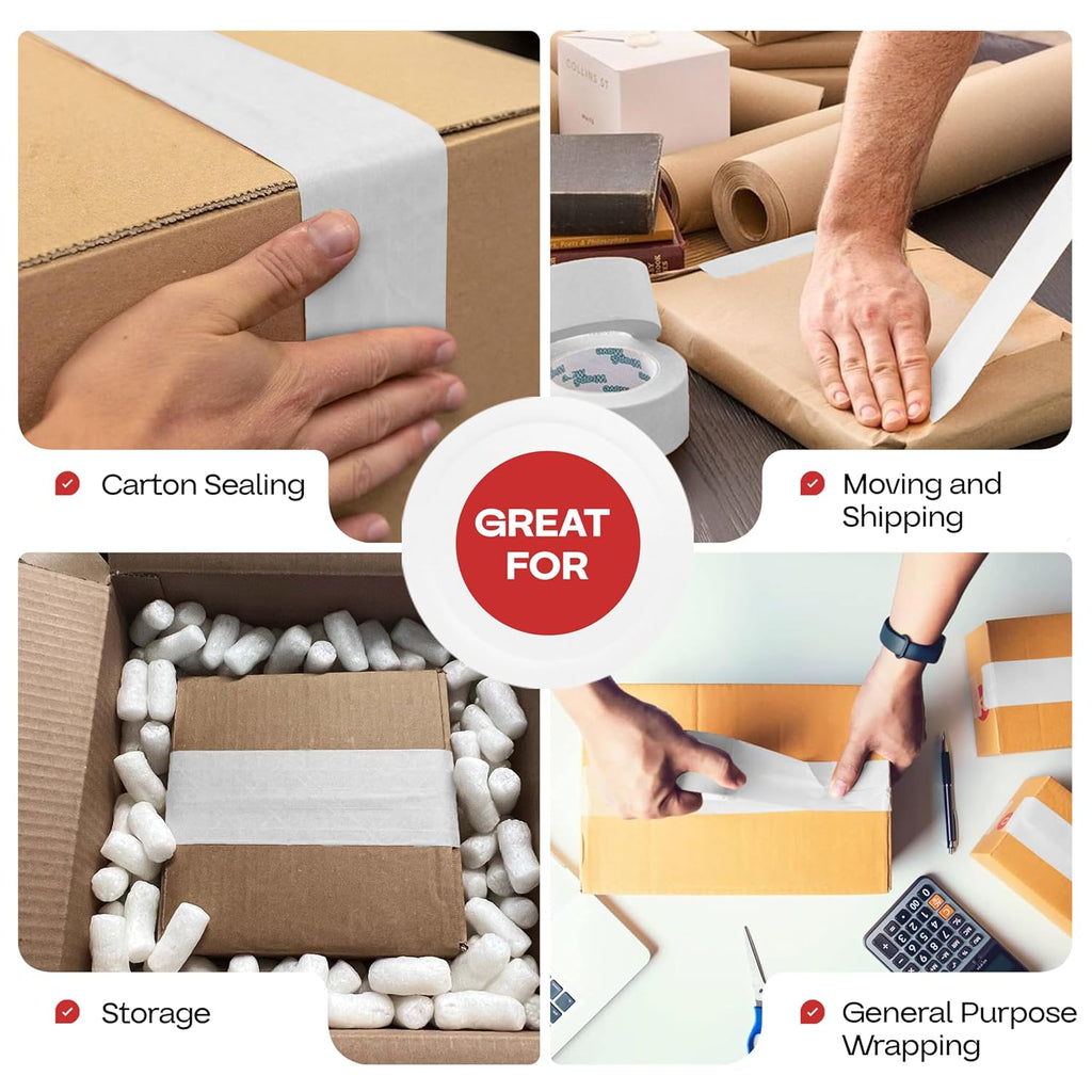 IDL Packaging 3" x 375 feet Reinforced Water-Activated Kraft Gummed Tape 70lb Thickness (Pack of 2) - Secure Paper Packing Tape for Secure Carton Sealing - Heavy-Duty for All Conditions, White