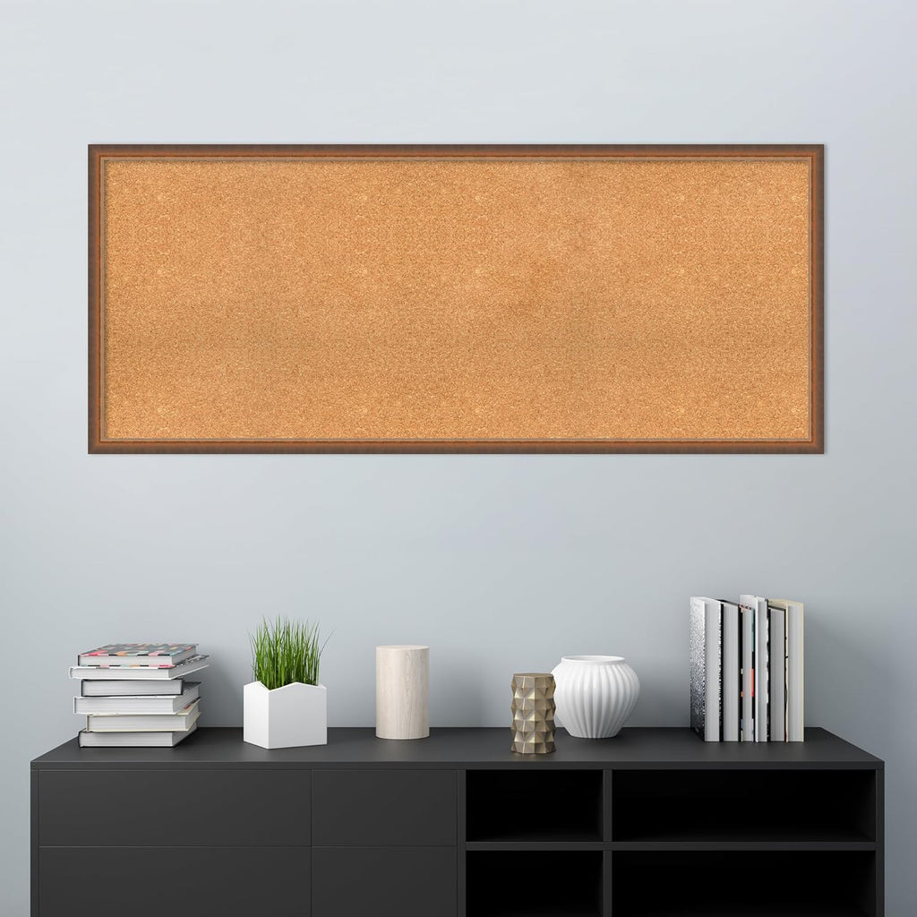 Amanti Art Natural Cork Board for Wall, 26x62 Vision Board with Bronze Frame, Oversize Corkboard Office Decor for Home Organization, Modern Corkboard Pinboard to Display Items for Home Organization