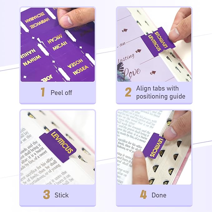 Bible Tabs for Study Bible, New & Old Testament Tabs Matte Laminated Bible Book Tabs Bible Journaling Supplies for Women(Large Print, Easy to Read) (Purple-1)