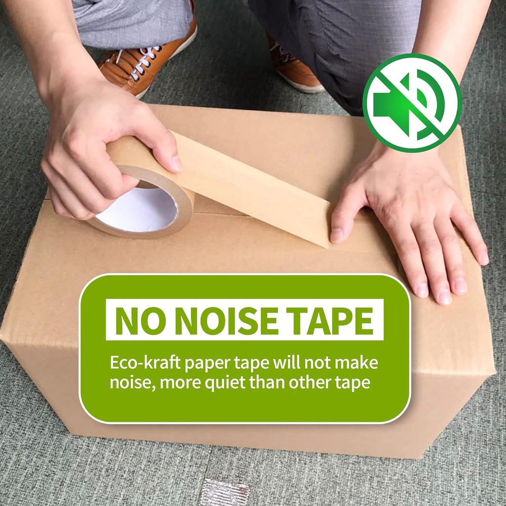 Eco-Friendly Kraft Paper Tape, Biodegradable Kraft Paper Tape, Recyclable Writable Packing Tape, Non-Coated Surface for Masking, Sealing, 2inch x 60yards, 6Rolls