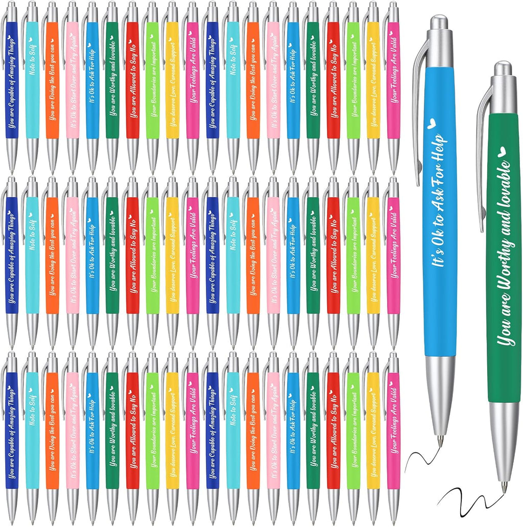 Yeaqee 100 Pcs Inspirational Pens Employee Appreciation Back to School Gifts Motivational Thank You Metal Greeting Quote Ballpoint Pen for Coworker Teacher(Multicolored,Mental Health Reminders)