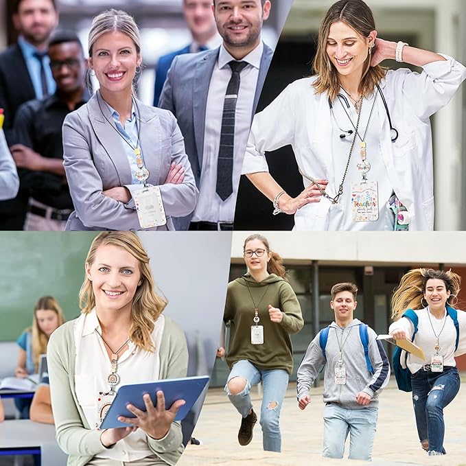 Teacher Lanyard with ID Holder, Floral Flowers Inspirational Quotes Cute Badge Holder with Beaded Adjustable Lanyard, Teacher Gifts for Women