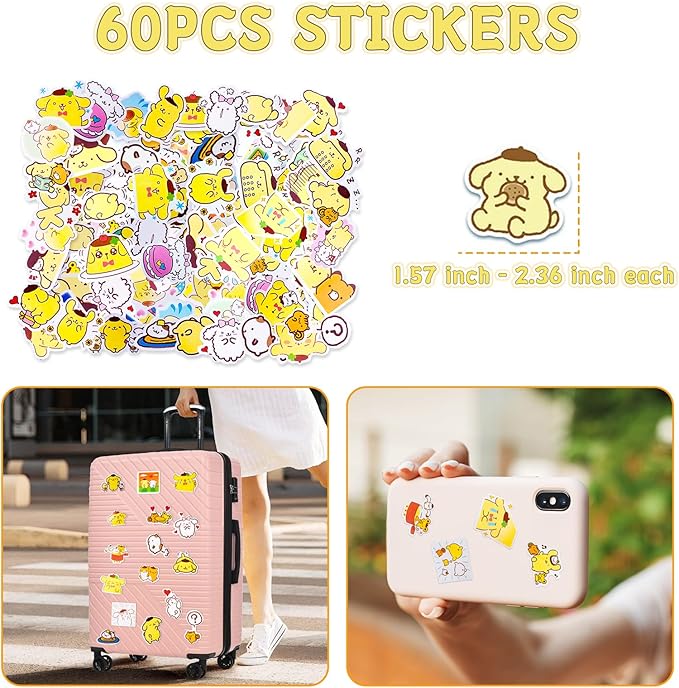 Cute School Supplies Anime Stationery Gift Set Includs Gel Pens, Journal Notebook, 50 Stickers, Pencil Case, Kawaii Stationery Set, Back to School Gift(Yellow)