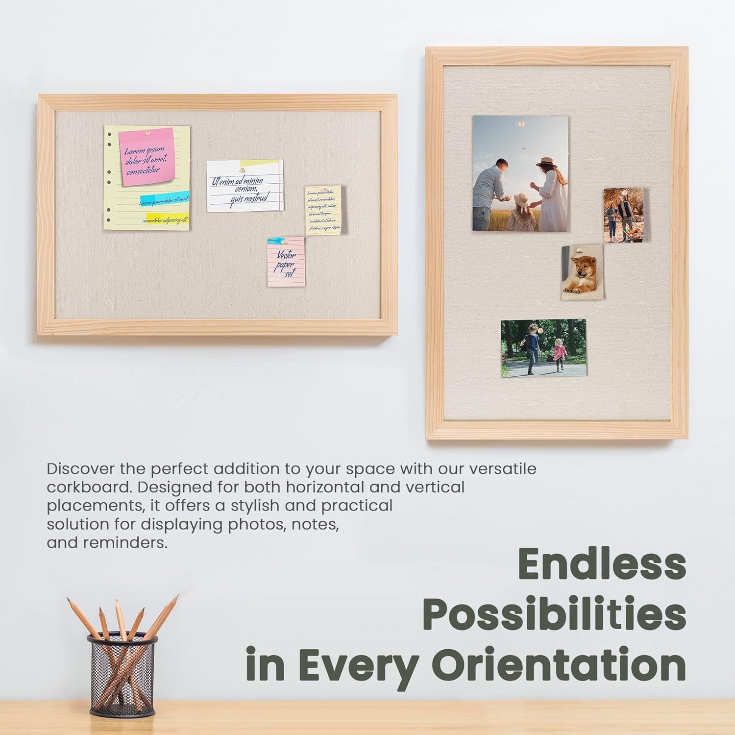 Bulletin Board Cork Board with Linen, 100% Wood Framed 30" x 20" Bulletin Board Decorations, Pin Boards for Walls, Wall Mounted Fabric Picture Board with 10 Pushpins for School, Home & Office, Natural