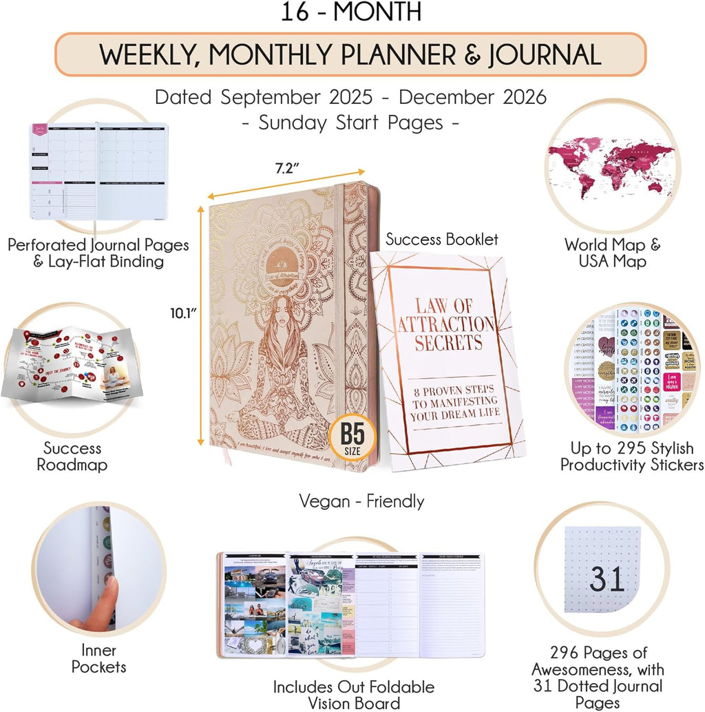 2025-2026 Planner Weekly and Monthly | 16-Month Life Planner to Increase Focus & Productivity | Reduce Overwhelm & Achieve Your Biggest Goals | Include Gift Box & Stickers | Sep 2025-Dec 2026