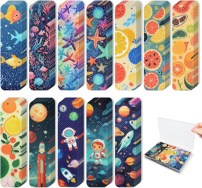 72 Pieces Anxiety Sensory Stickers with Storage Box - Calming Stickers 2 Textured Surface - Fidget Strips for Office & Classroom Desk Adult & Teen Stress (Cartoon)