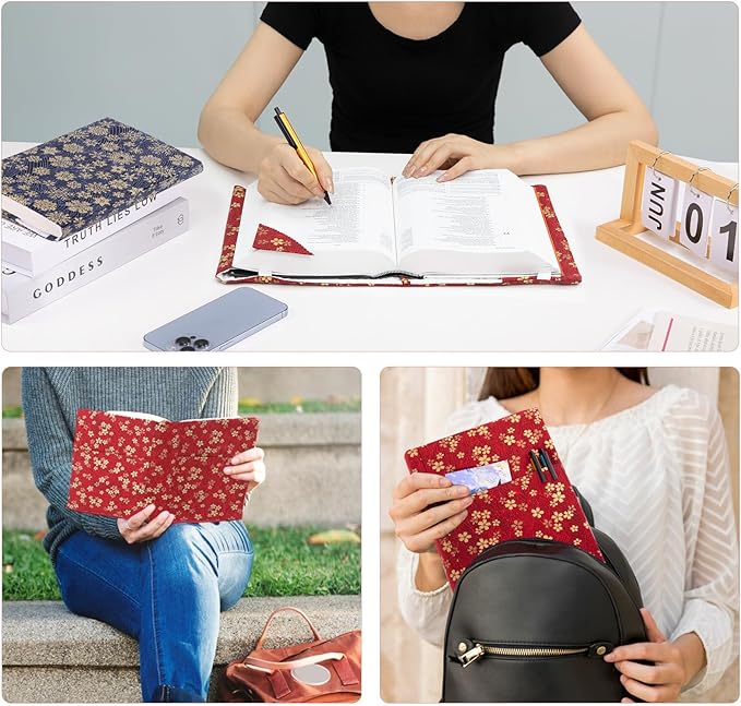 Book Covers with Corner Bookmark - Fabric Dust Jackets for Books - Book Protector for Book Lovers - Book Covers for for Paperbacks,Hardcover,Bibles - Soft Cover Book Sleeve for AA Books
