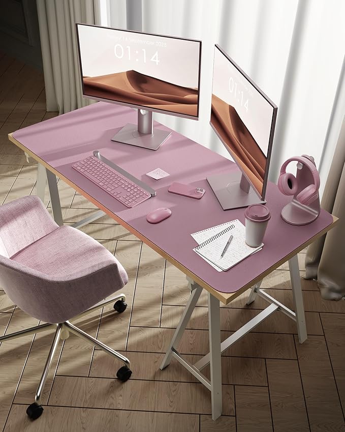YSAGi Leather Desk Protector, Office Mat, Large Mouse Mat, Non-Slip PU Leather Blotter, Laptop Pad, Waterproof Writing Pad for Office and Home (Pale Mauve, 47.2" x 23.6")
