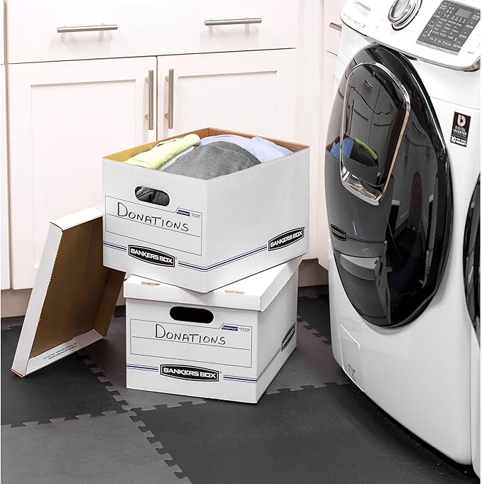 Bankers Box File Storage Box with Lift-Off Lid, Letter/Legal, 12 x 10 x 15 Inches, White, 4-Pack (0070329)