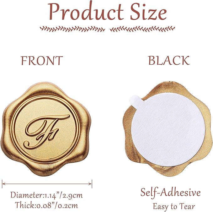 Yoption Initial F Wax Seal Stickers, 50 Pack Antique Gold Letter Self Adhesive Envelope Seal Stickers for Wedding Party Birthday Christmas (F)