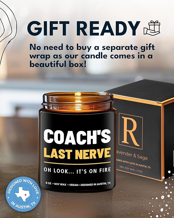Funny Coach Candle, Coach Gifts for Women & Men, Appreciation Gifts for Coaches, Sports Themed Gift, Coach's Last Nerve, Soccer, Baseball, Volleyball, Basketball, Soccer, Hockey, Christmas, Birthday