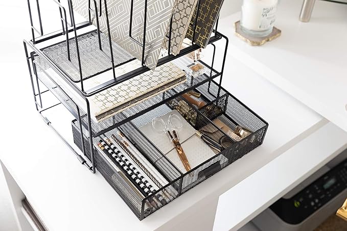 BLU MONACO Black Workspace Desk organizers and Storage and Accessories Desktop Rack with File Organizer, File sorters and Drawer