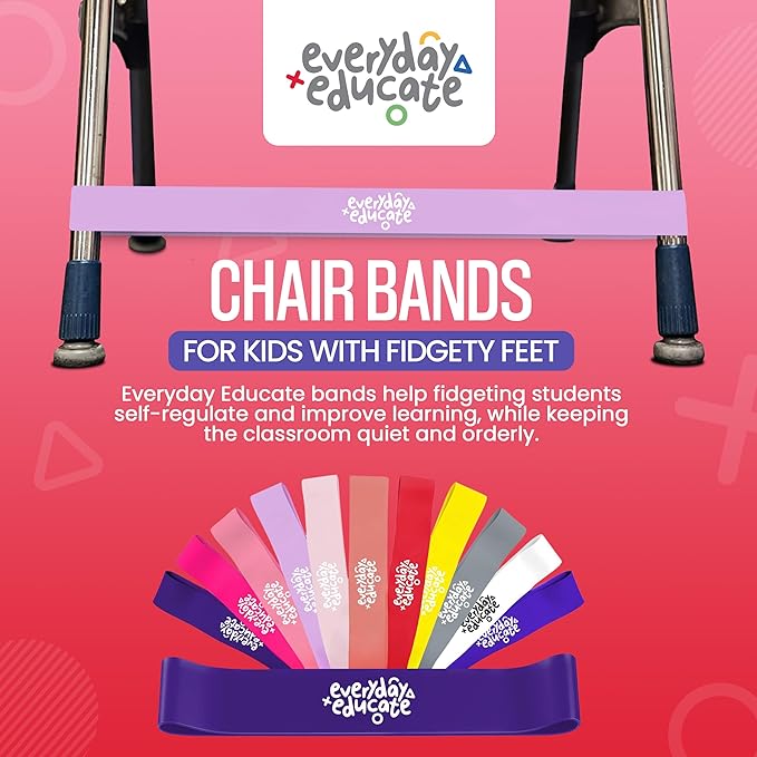 Chair Bands for Kids with Fidgety Feet - Fidget Bands for Classroom Chairs, Feety Bands, Sensory Flexible Bands, ADHD Chair Bands for Kids, Anti-Snap Bands for Desk and Seats Multicolor (Pack of 12)