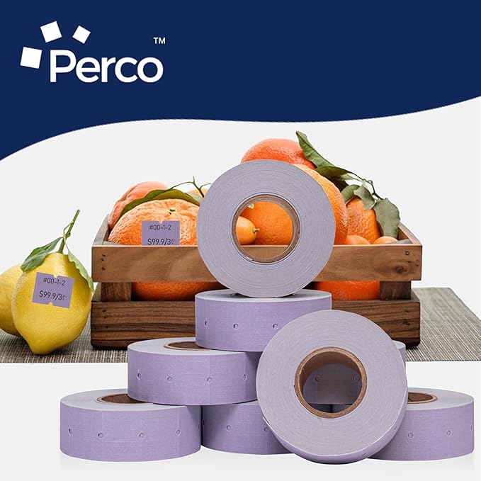Perco 2 Line Lavender Labels - 8 Rolls, 1 Sleeve, 6,000 Blank Price and Date Gun Labels for Perco 2 Line Price and Date Guns - Made in USA