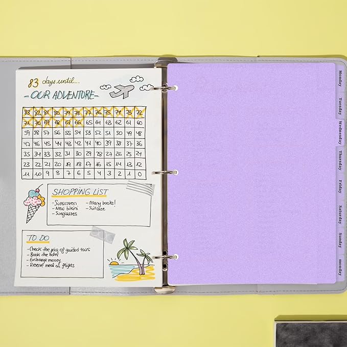 3 Ring Pink Binder Dividers with 8-Tabs, A4 Purple Binder Dividers, Sturdy Plastic Dividers, Aesthetic Dividers for Binder, Suitable for Notebooks and Binders, Tabs for Binder, 3 Hole Punch(Purple,A4)