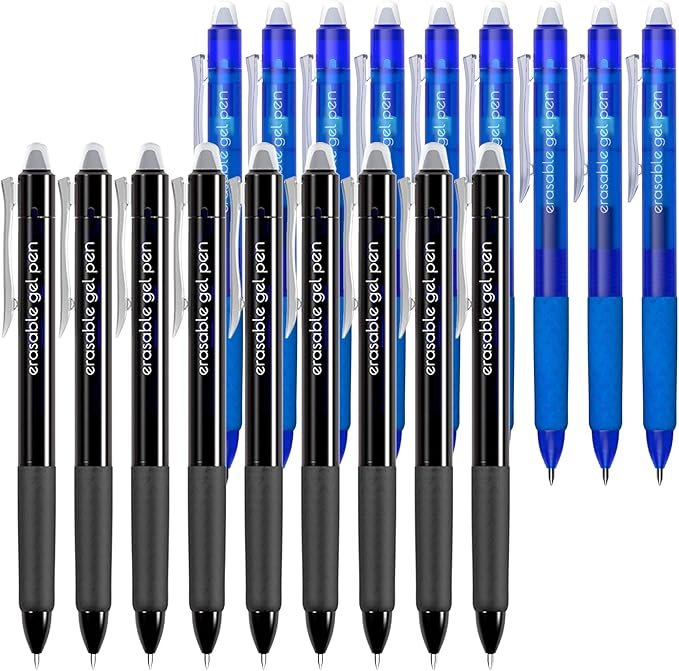 Vanstek 18 Pack Retractable Erasable Gel Pens Clicker, 9 Black & 9 Blue, Fine Point(0.7), Make Mistakes Disappear, Premium Comfort Grip Black & Blue Ink for Writting, Note Taking and Crossword Puzzles
