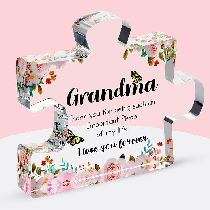 VELENTI Gifts for Grandma - Engraved Acrylic Puzzle Piece - Adorable Grandma Presents for Birthday, Christmas, Thanksgiving Paperweights - Elegant Decorative Plaque with Lovely Quote - Chic Home