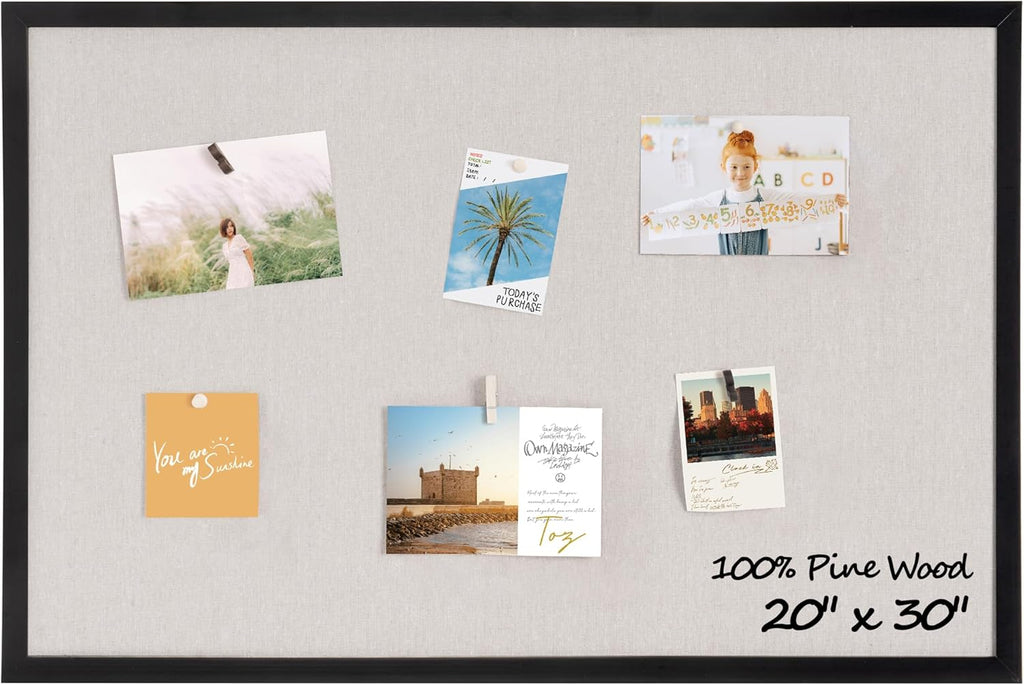 Fun Memories Cork Board Bulletin Board for Office, 20" x 30" Pine Wooden Framed Corkboard, Wall Mounted Notice Pin Board for School Home & Office, Black