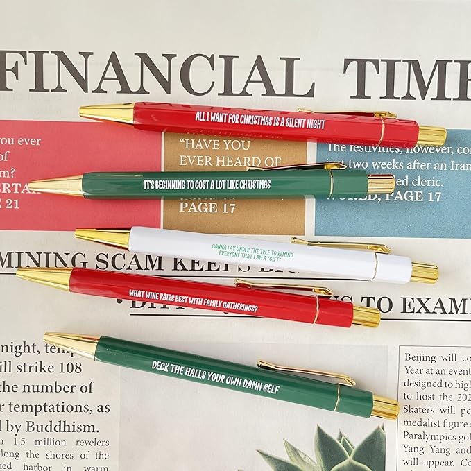 Jxueych Funny Pens 5-Count, Black Ink,Medium Nib 1.0mm, Funny Office Gifts for Coworkers, Personalized Pens Vibrant Funny Quotes Swear Word Daily Pen Set (J)