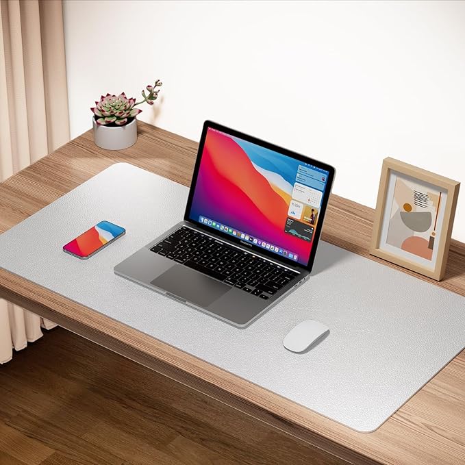 Boutilon Leather Desk Pad,47"x 24"XXX Large Business Desk Pad,Waterproof Student Study Desk Mat Protector Writing Pad for Keyboard and Mouse in Home Office Accessories(XXXL-White)