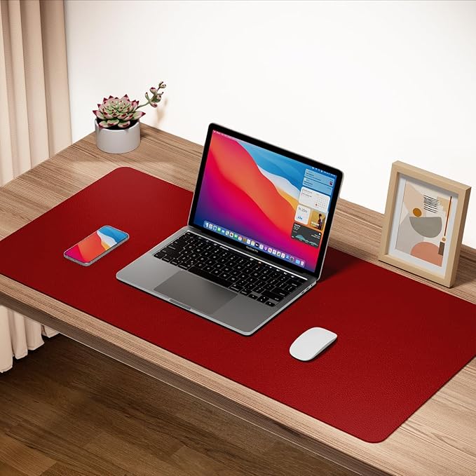Boutilon Leather Desk Pad 35"x 17" Non-Slip Mouse Pad,Office Desk Mat,Waterprooft PU Leather Desk Blotter,Desk Pad Protector,Desk Writing Pad for Home Office Decor (L-Red,35"x 17")