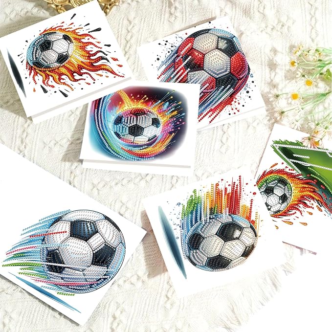 Tontut 6pcs Diamond Art Painting Kit Greeting Card, Football 5D DIY Diamond Handmade Holiday Sparkling Greeting Card with Envelope, Holiday Gift Congratulation