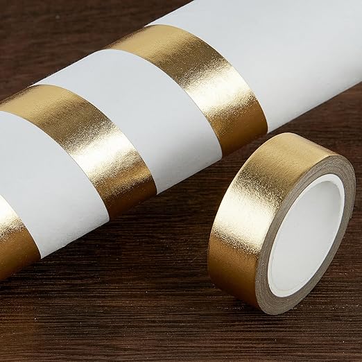 QDiShi 2 Rolls Gold Washi Tape for Wall Decor Decorative,Foil Masking Tape Low Tack Self Adhesive Decorative Washi Tape Metallic Washi Tape 0.59in x66FT Shiny Metallic Color(Gold)