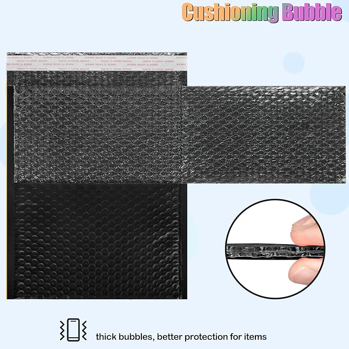 8.5x12 Inch Bubble Mailers 40 Pack, Self Seal Padded Envelopes for Small Business, Waterproof Shipping Bags, Black