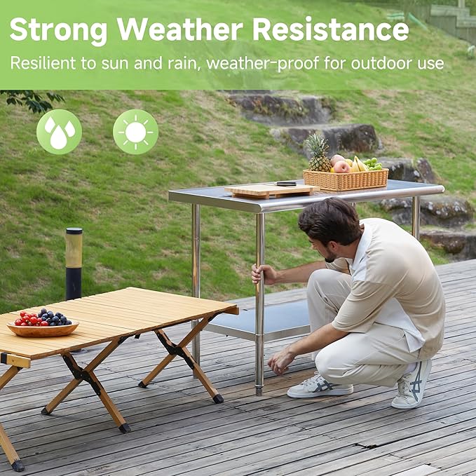 Real Relax Stainless Steel Table, NSF Commercial Heavy Duty Stainless Steel Table for Prep with Adjustable Undershelf, for Commercial Kitchen, Laundry Room and Garage - 24" D x 48" W x 34" H