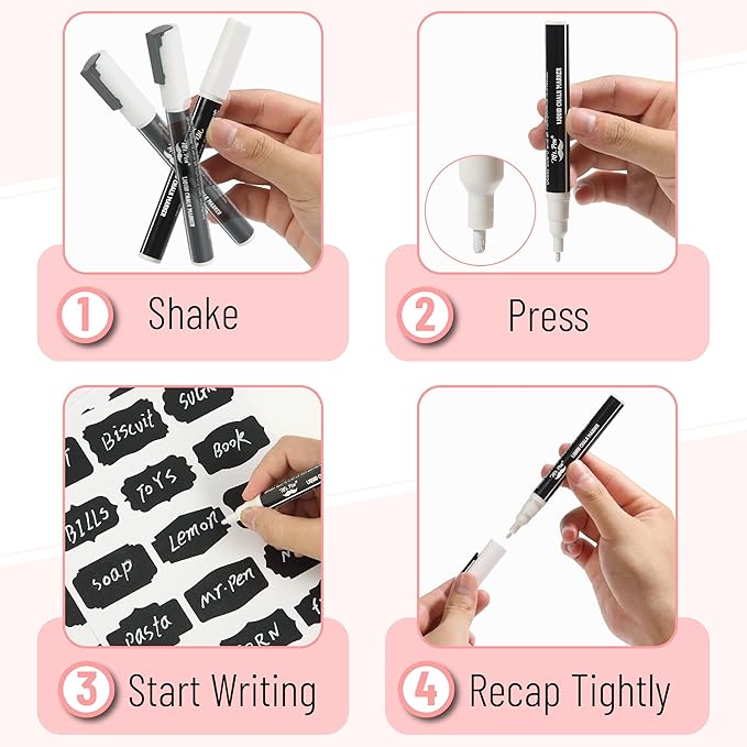 Mr. Pen- Chalkboard Labels, 150 pcs, Assorted Shapes, 1 White Chalk Marker and Small Towel, Labels, Label Stickers, Labels for Storage Bins, Sticker Labels, Bottle Labels, Food Labels, Jar Labels