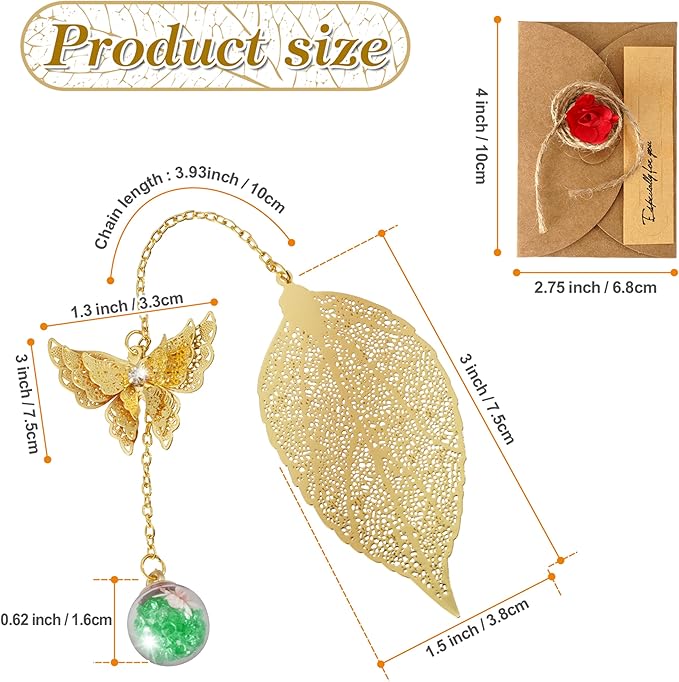 Bookmark with Gift Card,Golden Leaf Book Mark, Rose Flower Craft Gift Card Envelope, Gift for Family, Friend, Kid, Book Lovers rosegw