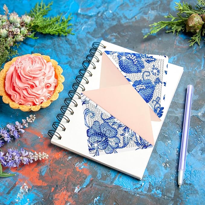 Diamond Art Painting Bookmarks,8Pcs DIY Cute Diamond Art Kits for Adults, Corner Bookmarks Small Crafts Kit for Women Book Lovers (Blue Floral)